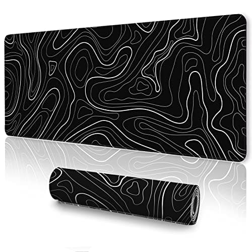 UJoowalk Topographic Gaming Mouse Pad, Large, Black and White, 31.5 x 11.8 in