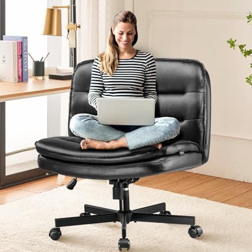 COMHOMA Criss Cross Chair with Wheels Armless Cross Legged Office Chair Wide Home Office Desk Chair Swivel Comfy Vanity Desk Chair Height Adjustable Mid Back Wide Seat Computer Task Chair