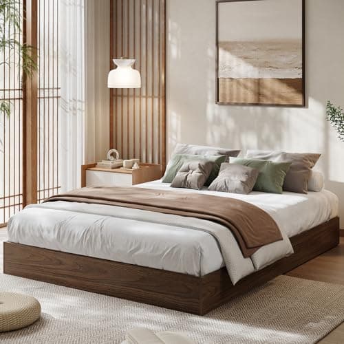 GarveeHome Wood Platform Bed Frame, Wooden Bed Frame Without Headboard, Wood Slat Support, No Box Spring Needed, Easy Assembly (Walnut Wood, Queen (U.S. Standard))