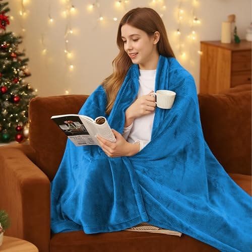 BRILLIO Electric Heated Blanket 62"x84" Twin Size Flannel Fleece - 4 Heat Settings & 10H Auto Shut Off for Safe Overnight Use, Fast Heating, Machine Washable for Bed, Couch, Office - Lake Blue