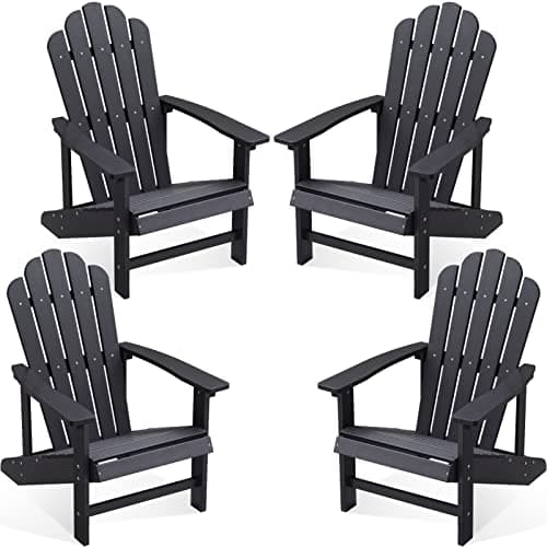 EFURDEN Adirondack Chair Set of 4, Polystyrene, Weather Resistant & Durable Fire Pits Chair for Lawn and Garden, 350 lbs Load Capacity with Easy Assembly (Black, 4 pcs)