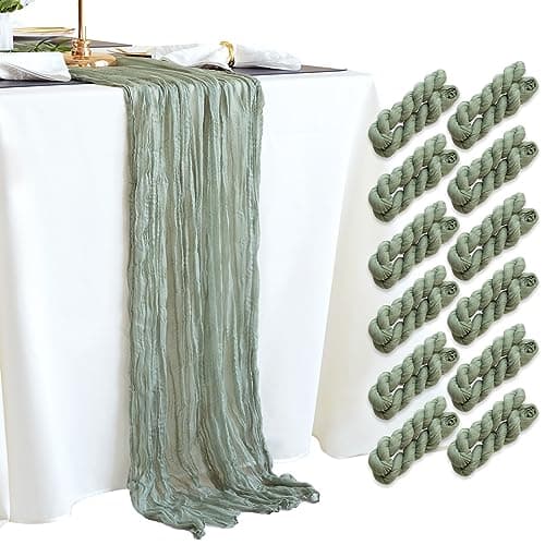 Jugbey Sage Green Cheesecloth Table Runners Fall Autumn Decor 10ft Table Cloth for Wedding Party Baby Bridal Shower Birthday Halloween Thanksgiving Decoration