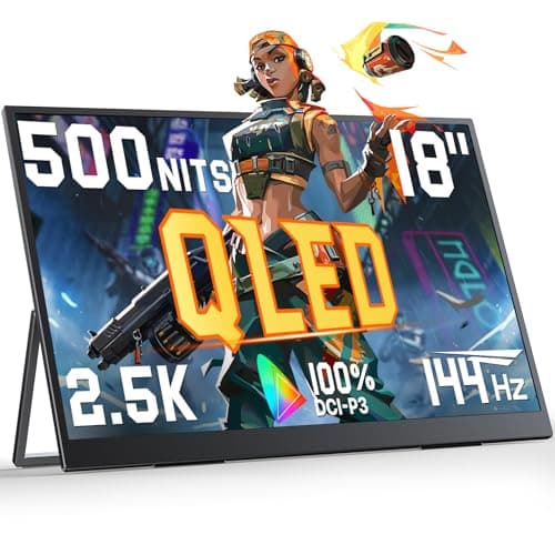 UPERFECT QLED Portable Monitor 2K 144HZ 18'' 100% DCI-P3 500Nits w/VESA & Stand 180° Adjustable Ultra-Slim & Lightweight Frameless FreeSync IPS HDR Gaming Display, Travel Second Monitor for Laptop
