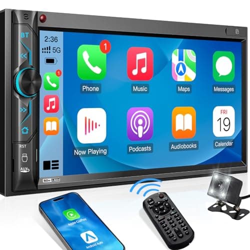 Double Din CarPlay Multimedia System: 7 Inch Touchscreen Car Stereo Receiver – Bluetooth Android Auto Car Radio with Backup Camera Mirror Link AM FM USB SD AUX Subwoofer Steering Wheel Control