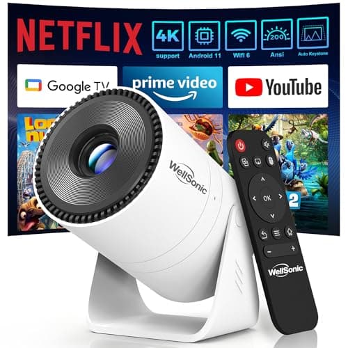 WellSonic Mini Projector with WiFi and Bluetooth, Portable Movie Projector support 4K, Electric Focus, 210° Rotatable Stand, 150'' Screen Home Cinema Smart Projector for Phone, PC, HDMI USB, Laptop