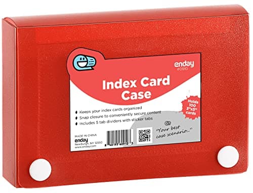 Index Card Holder Red, 3x5 Note Flash Card Organizer Case, File Box with 5 Dividers, Notecard Box Holds 100 Cards, Also Available in Blue, Purple, Green, Pink, Grey, 1 Pack – By Enday