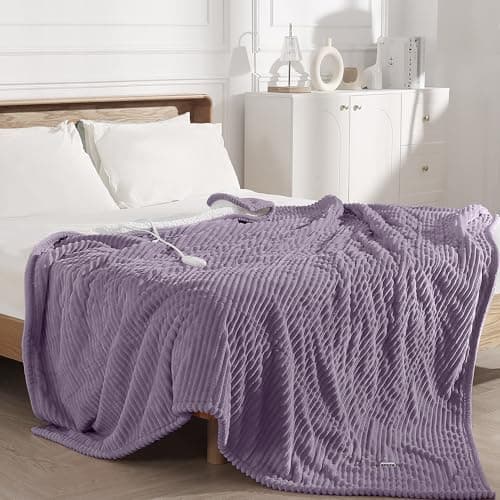 Electric Blanket Full Heating Blanket for Bed, Fluffy Sherpa Fleece Heated Blanket with Fast Heating and Overheat Protection, 5 Heating Levels & 10-Hour Auto-off, Cozy Warm Gifts for Winter (Purple)