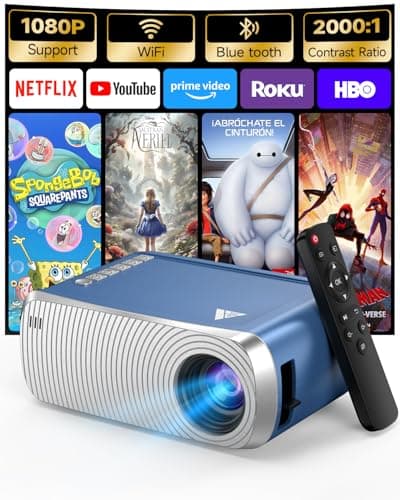 Mini Projector with WiFi and Bluetooth, Portable Movie Projector for iPhone, 1080P Supports with 3W Speaker, for Outdoor Home Theater, Compatible with iOS/Android/PC/TV Stick/HDMI