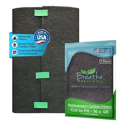 Breathe Naturally Universal Cut To Fit Carbon Activated Air Filter - Replacement Charcoal Filters - Pre Filter Carbon Sheet for Air Purifier, Vent Filters & More - Made in USA (Pack of 1, 16x48)