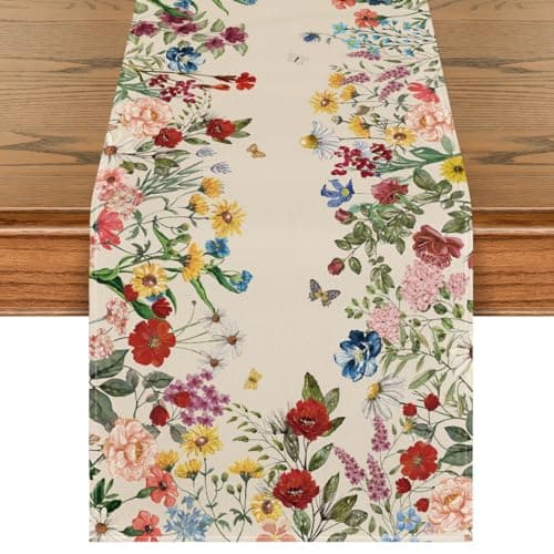Artoid Mode Plants Floral Butterfly Valentine's Day Table Runner, Anniversary Wedding Kitchen Dining Table Decoration for Home Party Decor 13x72 Inch