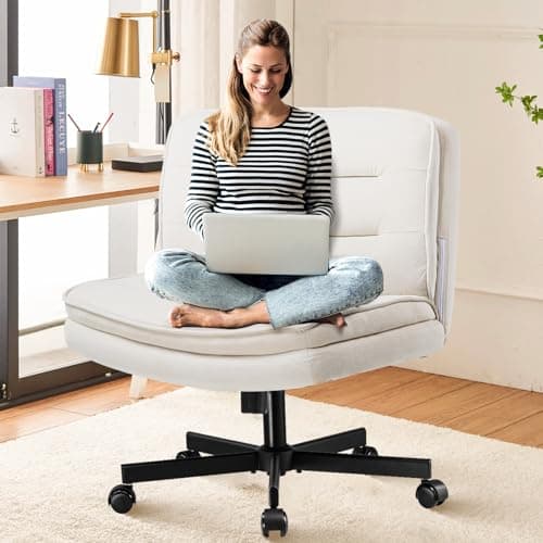 COMHOMA Criss Cross Chair with Wheels Armless Cross Legged Office Chair Wide Home Office Desk Chair Swivel Comfy Vanity Desk Chair Height Adjustable Mid Back Wide Seat Computer Task Chair