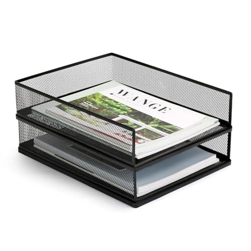 AZFUNN Wire Mesh Letter Trays Paper Tray Desk File Organizer, 2 Pack Stackable Metal Front-Load Documents Tray for Office Supplies File (Lengthways)
