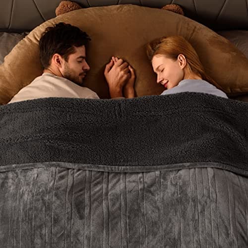 Bearhug Electric Blanket Queen Size 84" x 90", Dual Controllers Grey Heated Blanket, Velvet & Sherpa, 10-Heating Level & 1-12H Auto Off, Over-Heat Protect, ETL, Machine Washable