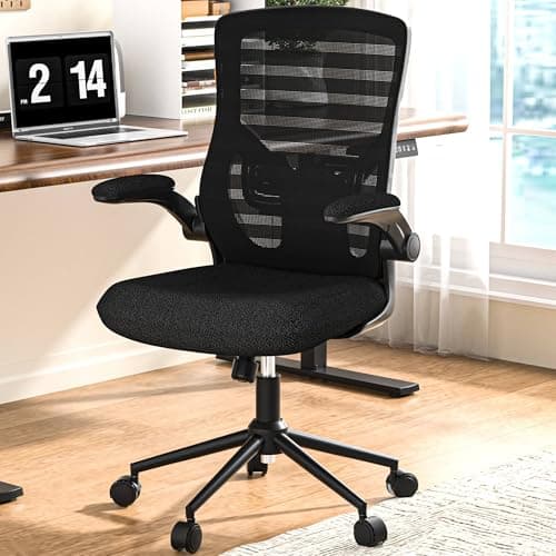 Ergonomic Office Chair for Long Hours & Lower Back Pain Relief – Memory Foam Seat Cushion, Adjustable Padded Lumbar Support, and Padded Flip-up Armrests, Ideal for Office or Study,Black