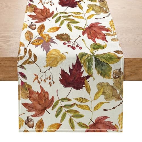 ONFAON Fall Decorations for Home,Fall Maple Leaves Table Runner, Thanksgiving Watercolor Plant Yellow Leafs Home Kitchen Decor,Outdoor Home Party Table Decoration 13x72 Inch ZQZX03
