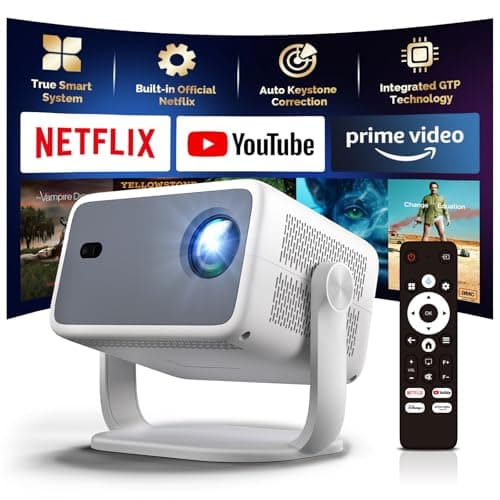 4k Projector with WiFi and Bluetooth, Official Netflix & Autofocus, FULL HD 4K Supported Projector, Dolby Atmos & Auto Keystone with Apps Built-in, ChatGPT Voice Remote Home Video Projector