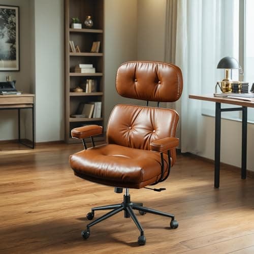 High Back Executive Office Chair - Big and Tall Leather Home Office Desk Chair with Lumbar Support,Ergonomic Reclining Task Computer Chair with Wheels,Swivel Rolling Chair (Brown, PU Leather)