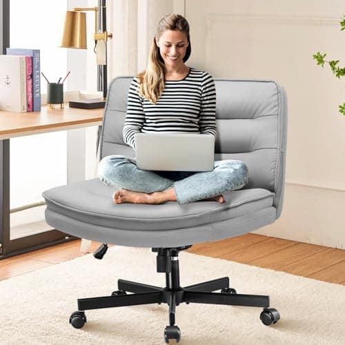 COMHOMA Criss Cross Chair with Wheels Armless Cross Legged Office Chair Wide Home Office Desk Chair Swivel Comfy Vanity Desk Chair Height Adjustable Mid Back Wide Seat Computer Task Chair