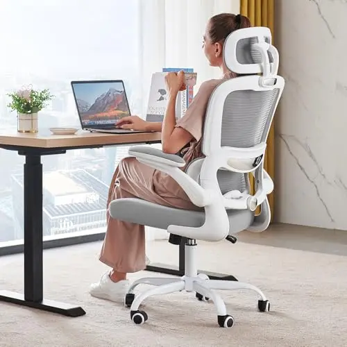 TRALT Office Chair Ergonomic Desk Chair, 330 LBS Home Mesh Office Desk Chairs with Wheels, Comfortable Gaming Chair, High Back Office Chair for Long Hours (White)