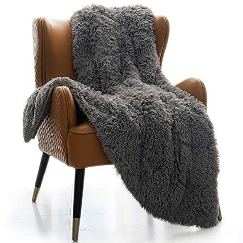 Mr. Sandman Faux Fur 12 lb Weighted Blanket for Adult, Luxury Shaggy Longfur Heavy Blanket Throw for Couch Bed, Super Soft Warm Sherpa Reverse Weighted Blanket - 48"×72", Modern Grey