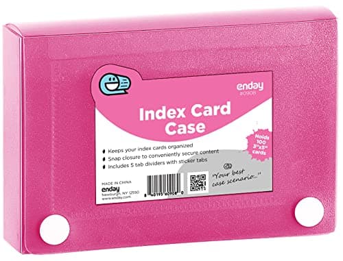Enday Index Card Holder Pink, 3x5 Note Flash Card Organizer Case, File Box with 5 Dividers, Notecard Box Holds 100 Cards, Also Available in Red, Purple, Green, Blue, Grey, 1 Pack