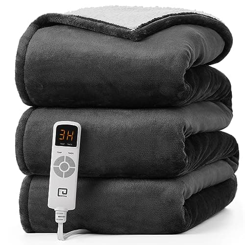 EHEYCIGA Heated Blanket - Electric Throw with 9 Heating Levels & 10 Hr Auto Off, Soft Cozy Sherpa Blanket, 50 x 60 Inches