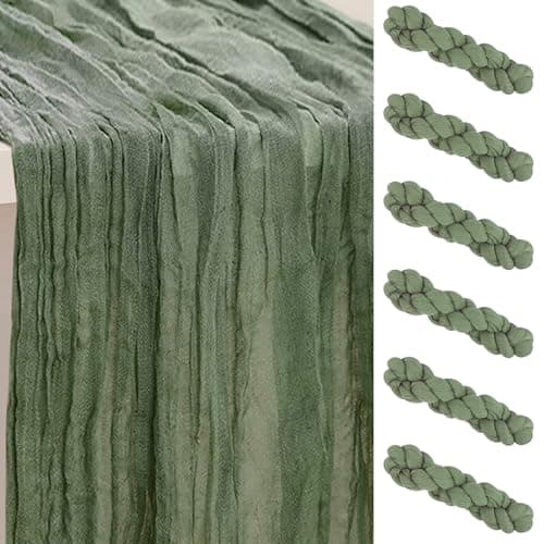6 Pack Sage Green Cheesecloth Table Runner 35x120 Inch 10Ft Rustic Gauze Cheese Cloth Table Runner Sheer Cheesecloth Table Runners for Wedding Party Bridal Shower Decoration