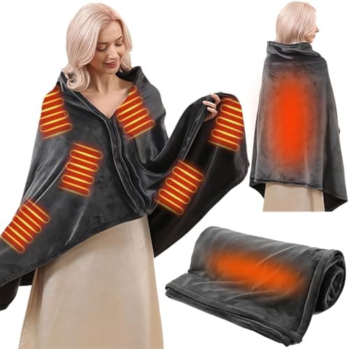 On The Go Cordless Heated Throw, Portable Heated Blanket, Battery Operated Heated Blanket with 3 Heating Levels, for Home, Office, Car, Camping, Travel, 59"X 32"(Battery Not Included) Grey