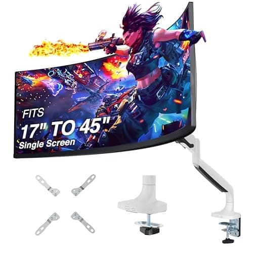 AVLT Single 17"-45" Monitor Arm Desk Mount Premium Mechanical Spring fits One Flat/Curved/Ultrawide Monitor Full Motion Height Swivel Tilt Rotation Adjustable, White