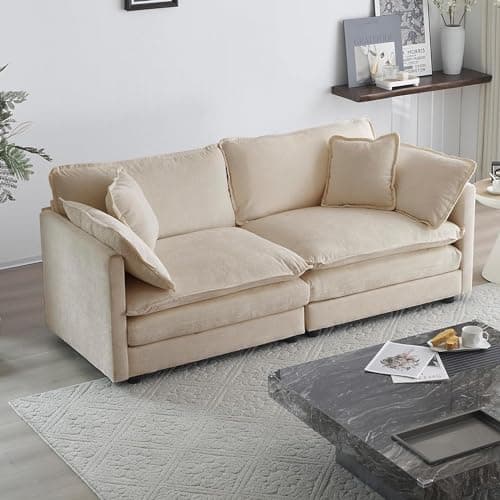 76.7" Deep Seat Loveseat Sofa, Oversized 2 Seater Chenille Sectional Cloud Couch, Modern Large Luxury Love Seat for Living Room Bedroom Apartment Office
