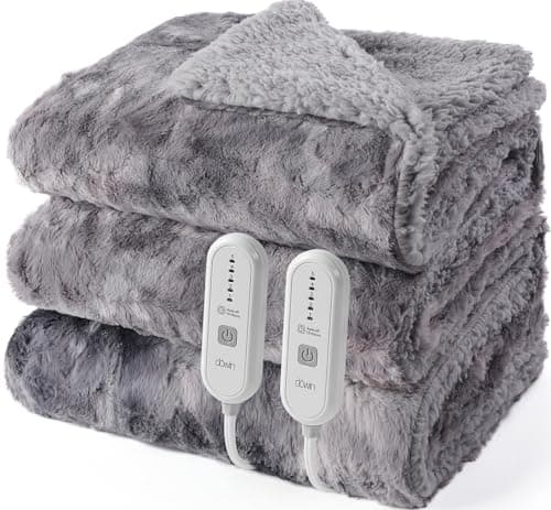 Dowin Heated Blanket King Size, Dual Controllers Faux Fur Electric Blankets, Tie-dye Plush Heating Blanket, Over-Heat Protect, 5 Heating Levels, Machine Washable (100"x 90" Grey)