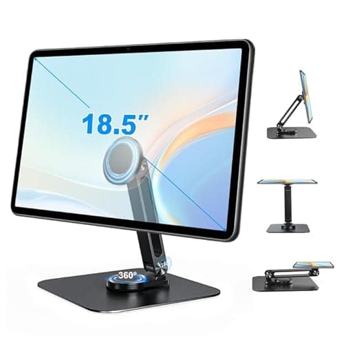 JUNEBOX Adjustable Magnetic Stand Holder for 10-18.5 Inch Small Portable Monitor Tablet, Aluminum Alloy Foldable Arm Swivel Desk POS Stand Mount for iPad Air Mini Pro 12.9 13, Samsung Galaxy Tabs