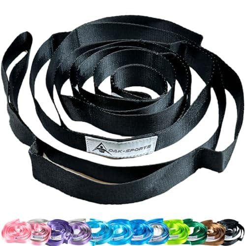 Oak-Sports Stretching Strap Yoga Strap for Physical Therapy with 10 Loops, Yoga Straps for Stretching, Upgraded Non-Elastic Stretch Band for Pilates, Dance and Gymnastics with Workout Guide (Black)