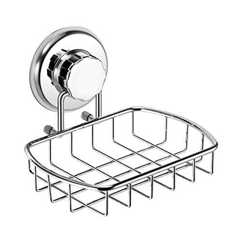HASKO Suction Cup Soap Dish for Shower Wall, Rustproof Stainless Steel Shower Soap Holder Suction, Bathtub Bathroom Bar Soap Holder (Chrome)