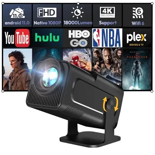 Smart Mini Projector XGODY Gimbal5 Android 11 Full HD Projector Native 1080P 4K Support 5G WiFi 6 Bluetooth 5.0 Home Movie Projector Electric Focu Auto Keystone 180 Rotating For PC/Lap/PS5 Dull Black