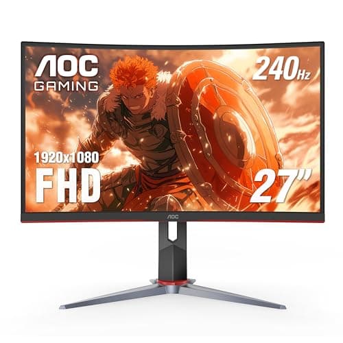 AOC C27G2Z 27" Curved Frameless Ultra-Fast Gaming Monitor, FHD 1080p, 0.5ms 240Hz, FreeSync, 2 x HDMI 2.0, 1 x Display Port, Height Adjustable, Xbox PS5 Switch Ready, 3-Year Zero-Bright-Dot