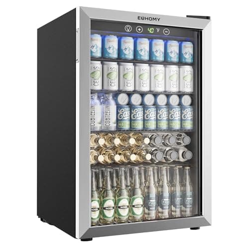 EUHOMY 4.5 Cu.ft Beverage Refrigerator and Cooler, 145 Can Mini fridge with Glass Door for Soda Beer Wine, Small Drink Dispenser with Digital Adjustable Thermostat for Home Office Bar