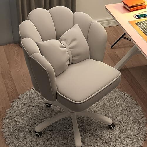 HDHNBA Vanity Chair with Wheels Velvet Petal Desk Chair Upholstered Tufted Home Office Chair for Women Girls, Height Adjustable Makeup Task Chair for Bedroom Living Room