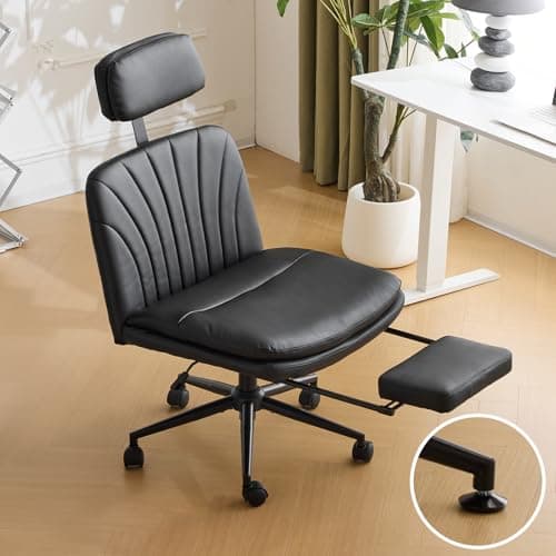 VINGLI Criss Cross Office Chair,PU Leather Computer Chair,Dual-Use with/no Wheels,Comfy High Back Lumbar Support Desk Chair,360 Degree Swivel Chair with Headrest/Footrest Pedal, Black