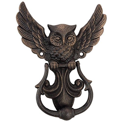 Design Toscano Mystical Owl Vintage Style Door Knocker, 6 inches wide, 8 inches tall, Cast Iron, Antique Gold Finish