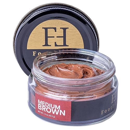 FootFitter 1.5 oz Premium Professional Shoe Cream Polish for Leather Boots/Shoes, Made in USA, Multiple Colors Available - Medium Brown