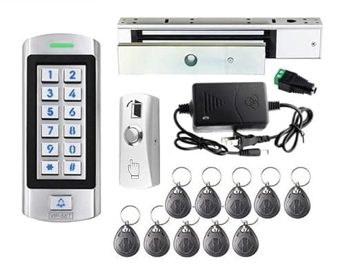 Stainless Waterproof Door Access Control System Kit, 300kg/660lbs Force Electric Magnetic Door Lock Kit with RFID Keypad/Reader Home Security System 10 Keyfobs 110V Power Supply Metal Exit Button