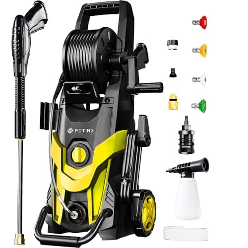 2025Upgraded Electric Pressure Washer, 4500 PSI 3.2 GPM Power Washer 58FT Total Long with 4 Quick Connect Nozzles, Inlet Hose & Filter& Foam Cannon for Cars/Fences/Driveways/Home Cleaning