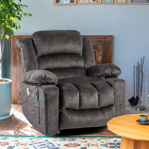 HOMYEDAMIC Recliner Chair Rocker Modern Ergonomic Lounge 360 Degree Swivel Single Sofa Seat Living Room Lounge Recliners (360 Swivel, Dark Gray A - Flannel)