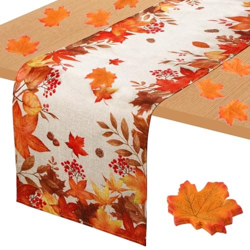 Fall Thanksgiving Table Runner 71x12inches Fall Leaves Linen Autumn Seasonal Table Runner for Dining Table Home Party (Maple Leaves)