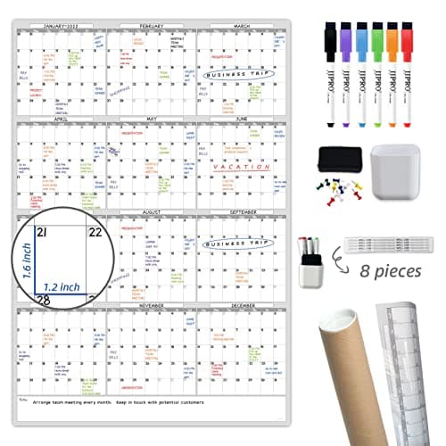 Dry Erase Wall Calendar - 38x26 Inches - Blank Undated Yearly Calendar - Whiteboard Premium Laminated Planner - Reusable Laminated Office Jumbo 12-Month Calendar (Vertical)