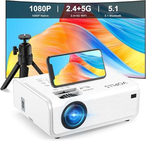Electric Keystone Projector, VOPLLS Projector with WiFi and Bluetooth, Native 1080P Outdoor Home Theater Movie Projector, 50%Zoom, Compatible with HDMl, USB, AV, Smartphone/Tablet/Laptop (18000L)