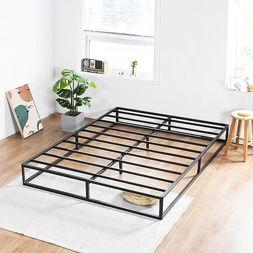 PrimaSleep 9 Inch Metal Platform Bed Frame, Steel Slat Anti-Slip Support, No Box Spring Needed, Black, Full Size