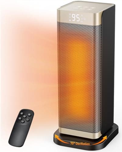 Space Heaters for Indoor Use, 1500W Electric Heater with Thermostat, 70° Oscillation, Remote Control, 3 Modes, 12H Timer, Portable Heater for Bedroom, Office, Home