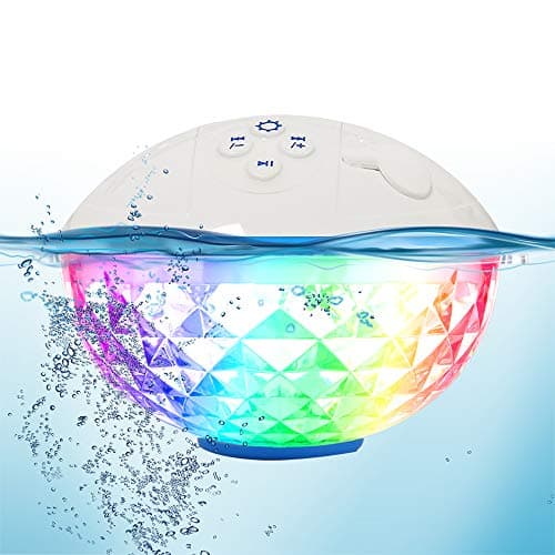 Blufree Floating Pool Speaker w/Colorful Lights, Portable Wireless Pool Speaker Bluetooth Waterproof IP68, Built-in Mic & Crystal Clear Sound Floating Hot Tub Speakers for Pools Party Outdoor (White)